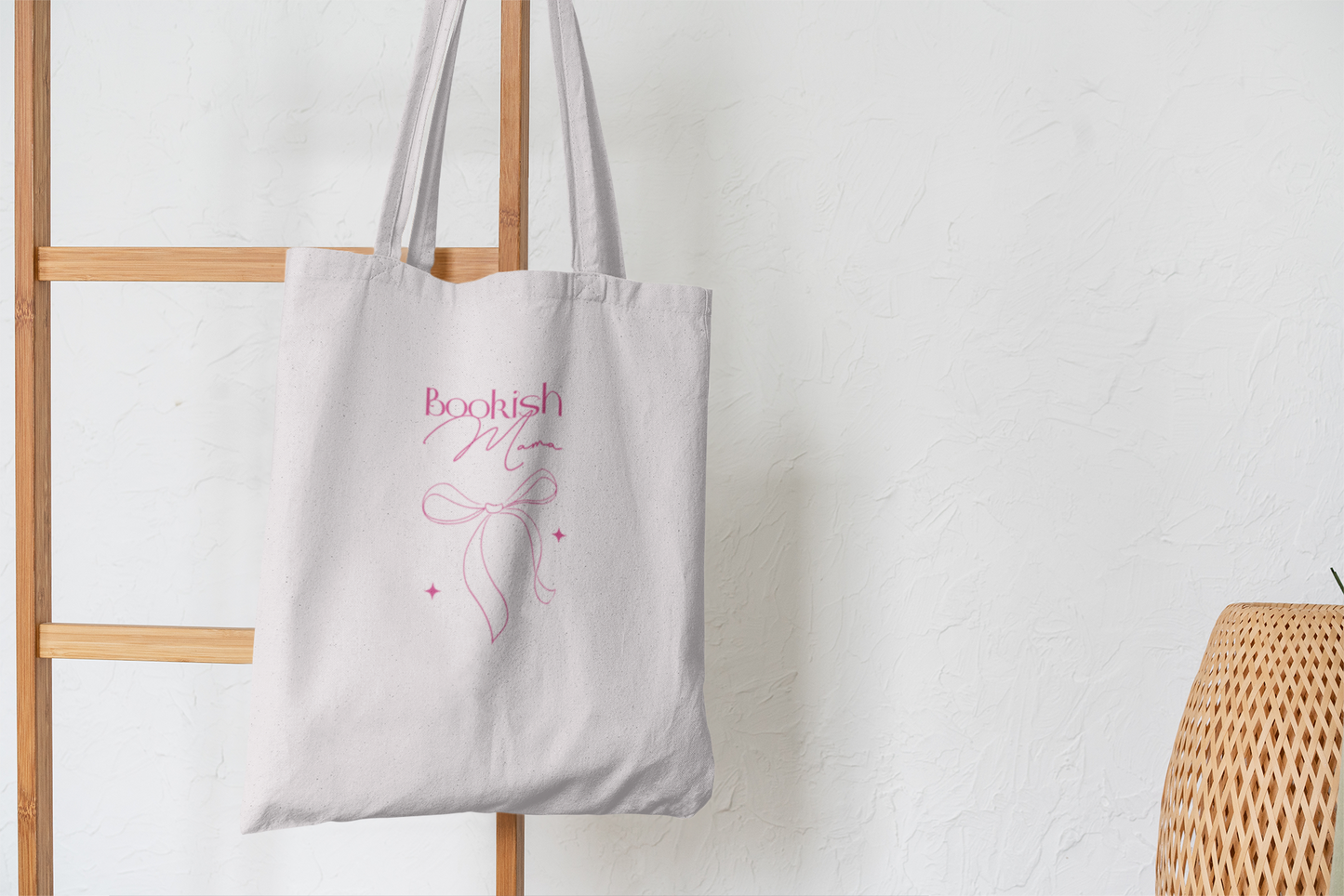 Bookish Mama Pink Ribbon Cotton Tote Bag