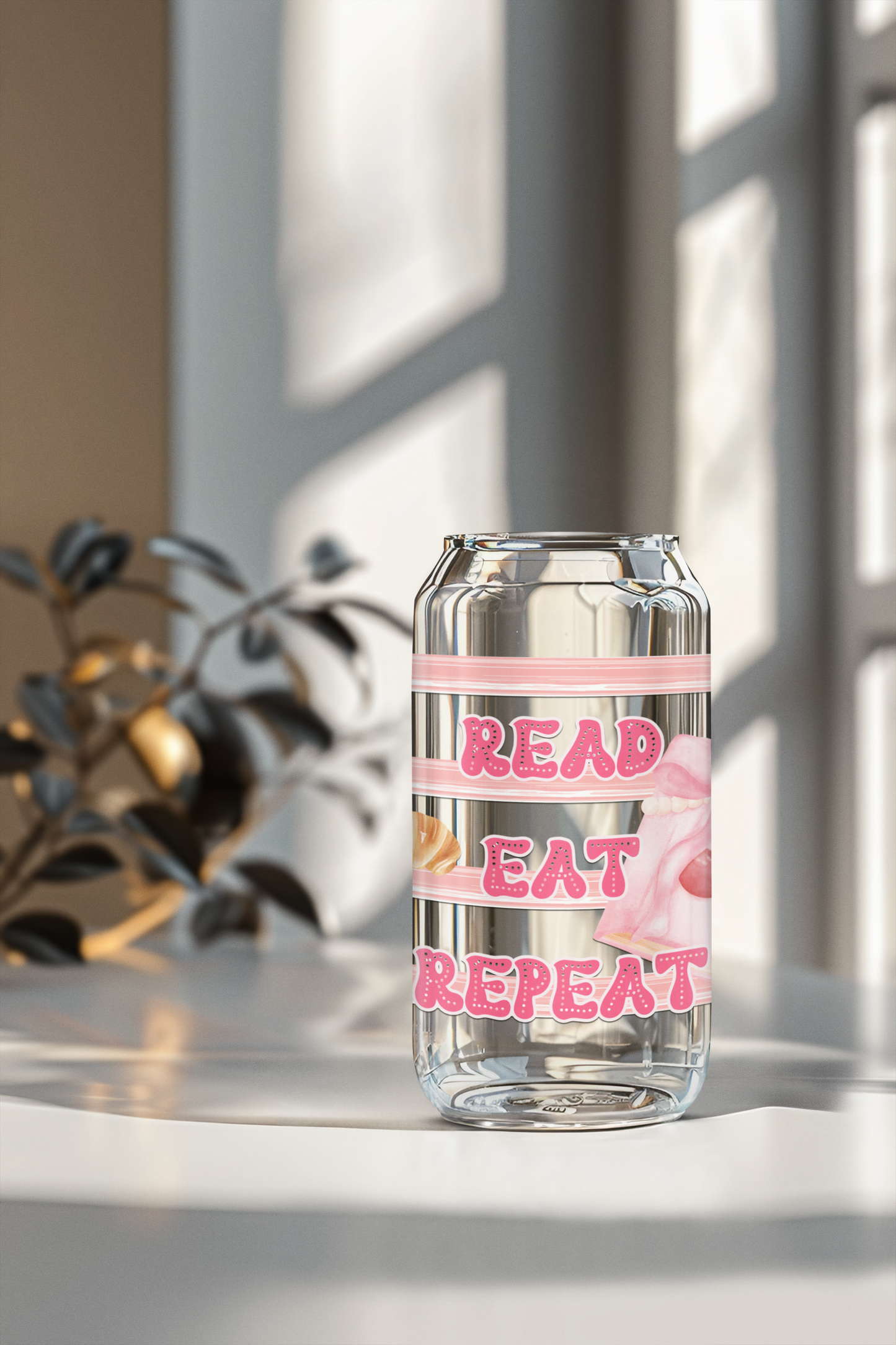 Read Eat Repeat Glass Can