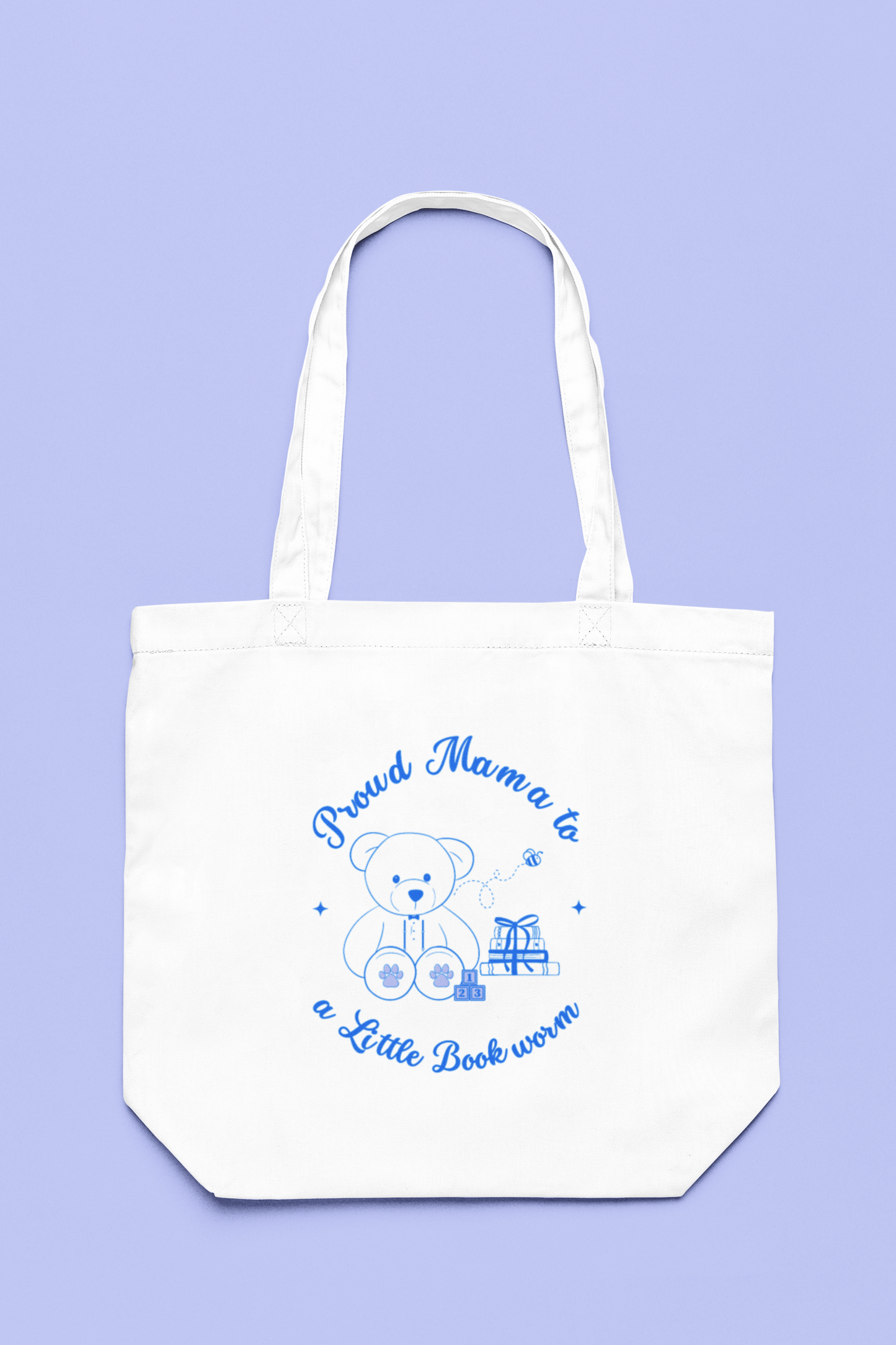 Proud Mama to a Little Bookworm Blue Cotton Bookish Tote Bag