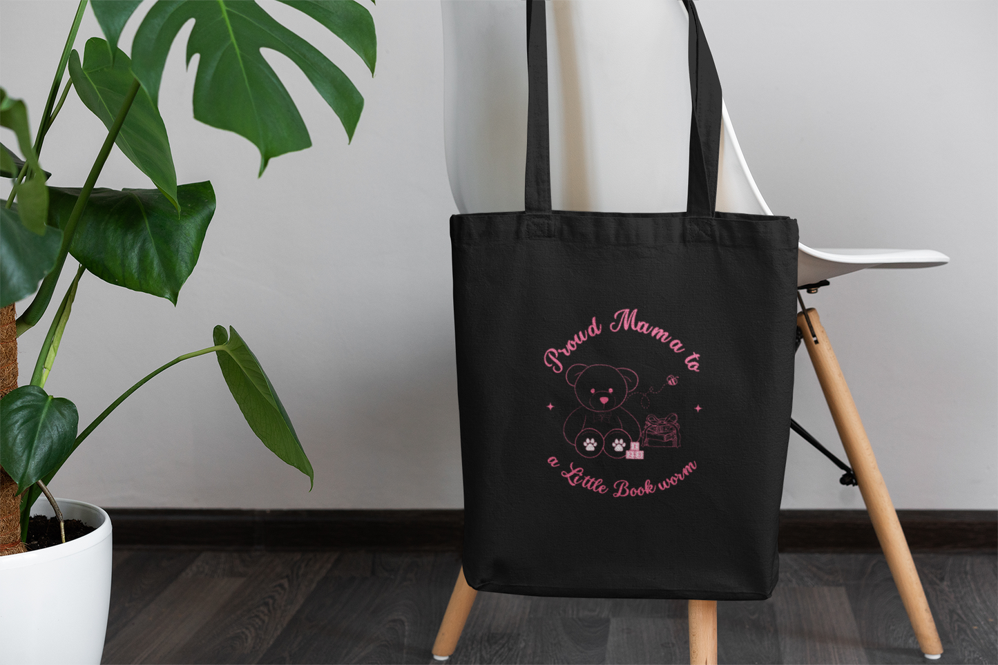 Proud Mama to a Little Bookworm Pink Cotton Bookish Tote Bag