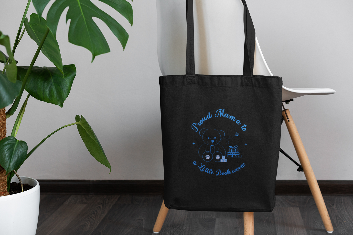 Proud Mama to a Little Bookworm Blue Cotton Bookish Tote Bag