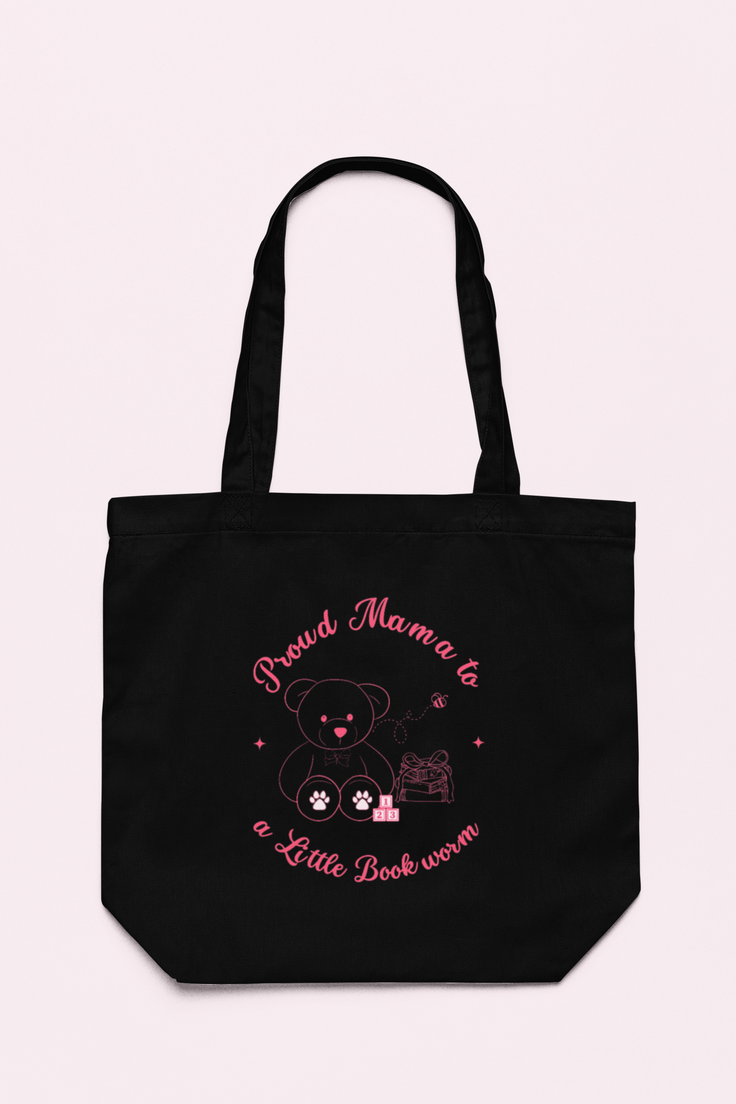 Proud Mama to a Little Bookworm Pink Cotton Bookish Tote Bag