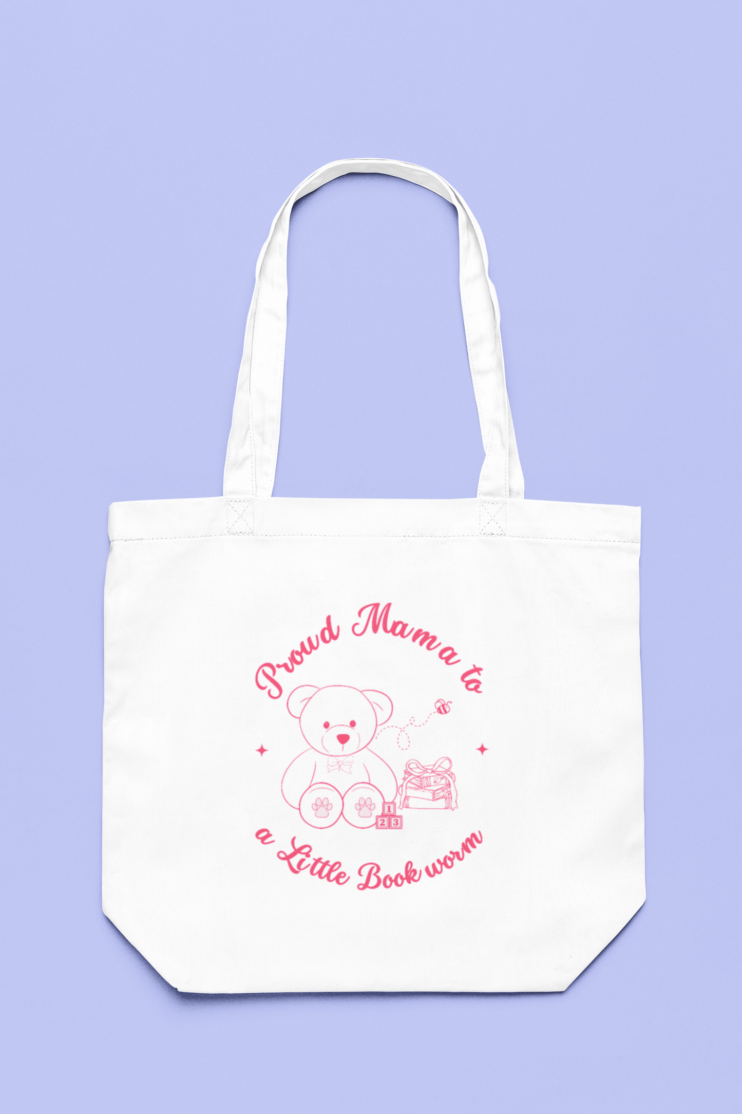 Proud Mama to a Little Bookworm Pink Cotton Bookish Tote Bag