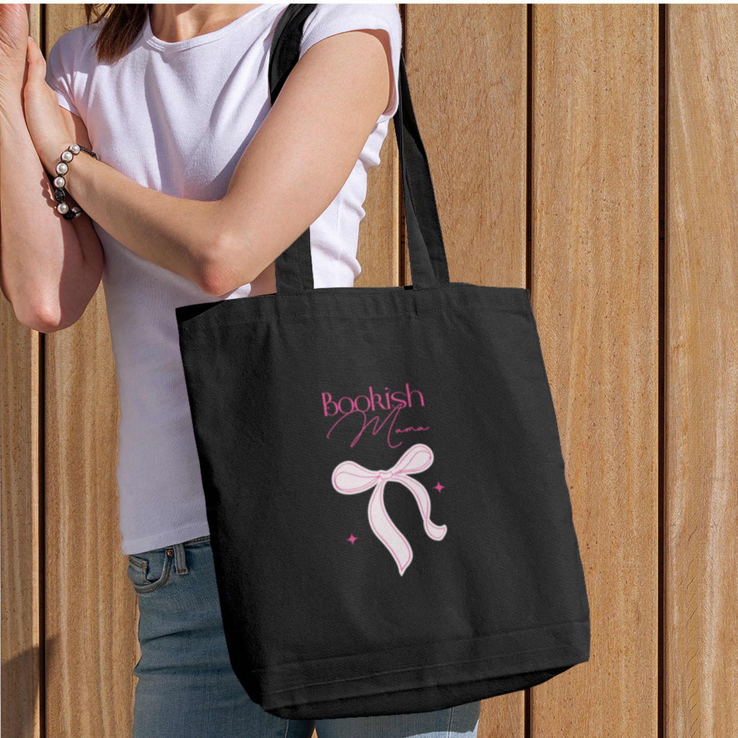 Bookish Mama Pink Ribbon Cotton Tote Bag