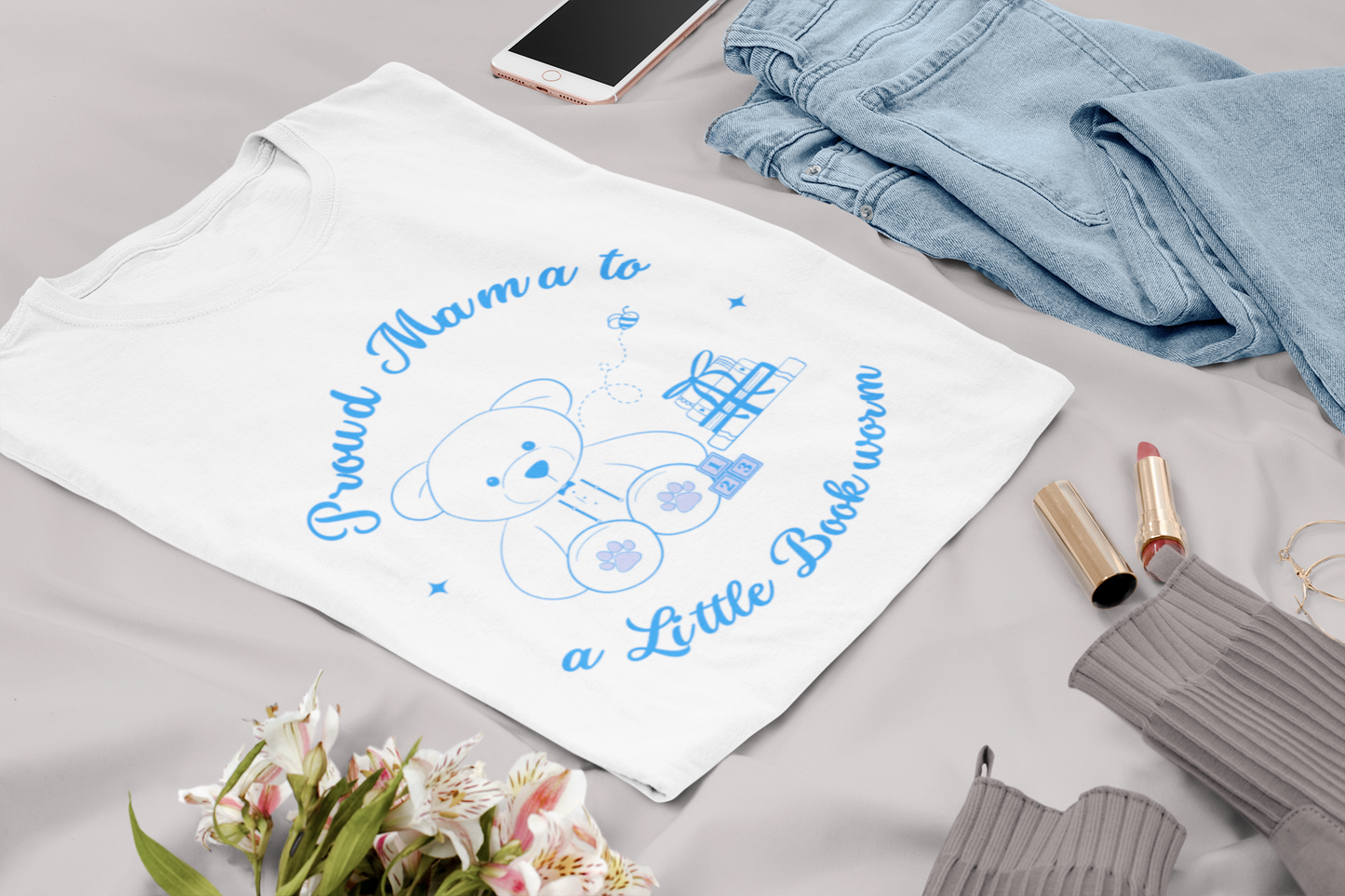 Proud Mama to a Little Bookworm Blue Bear Tee