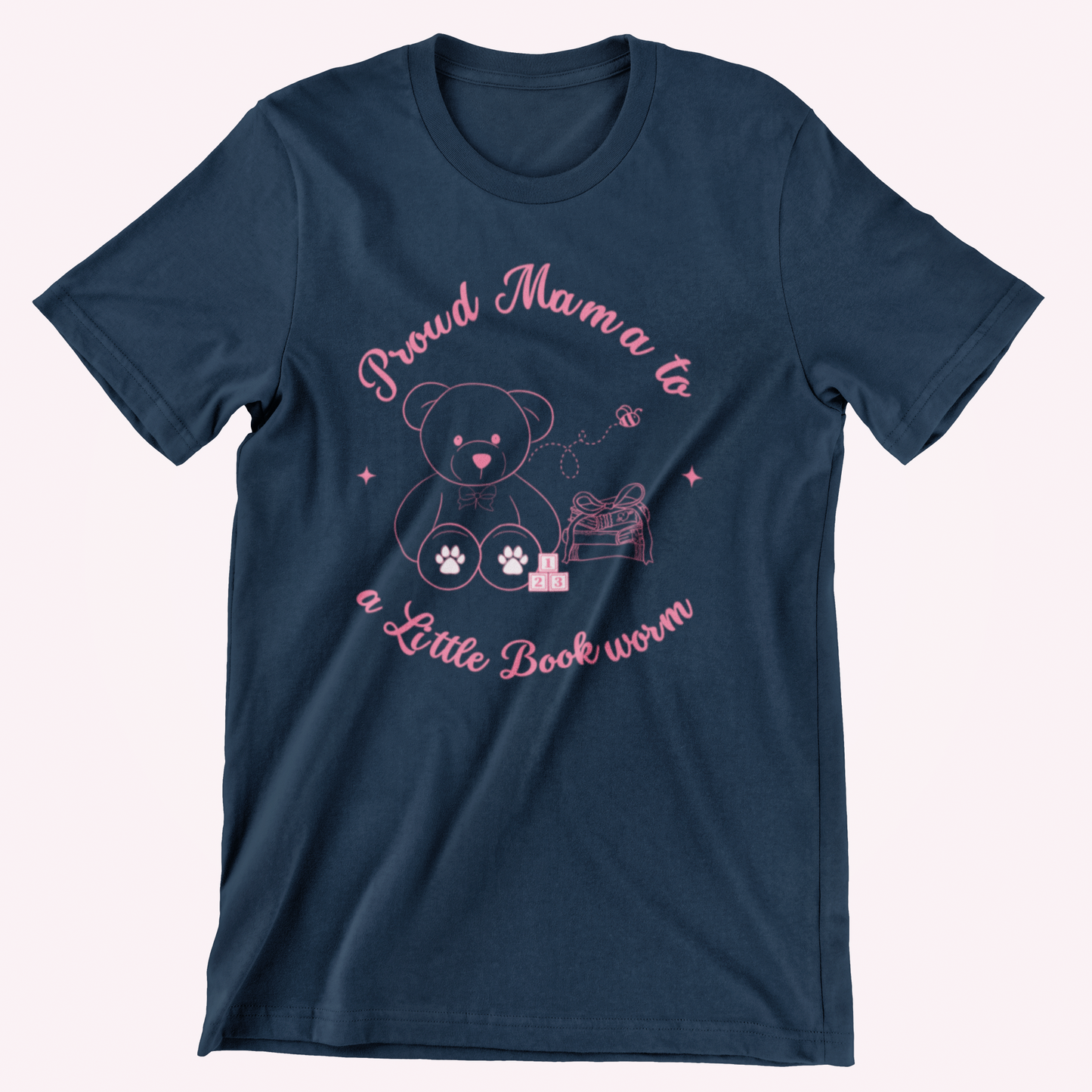 Proud Mama to a Little Bookworm Pink Bear Tee