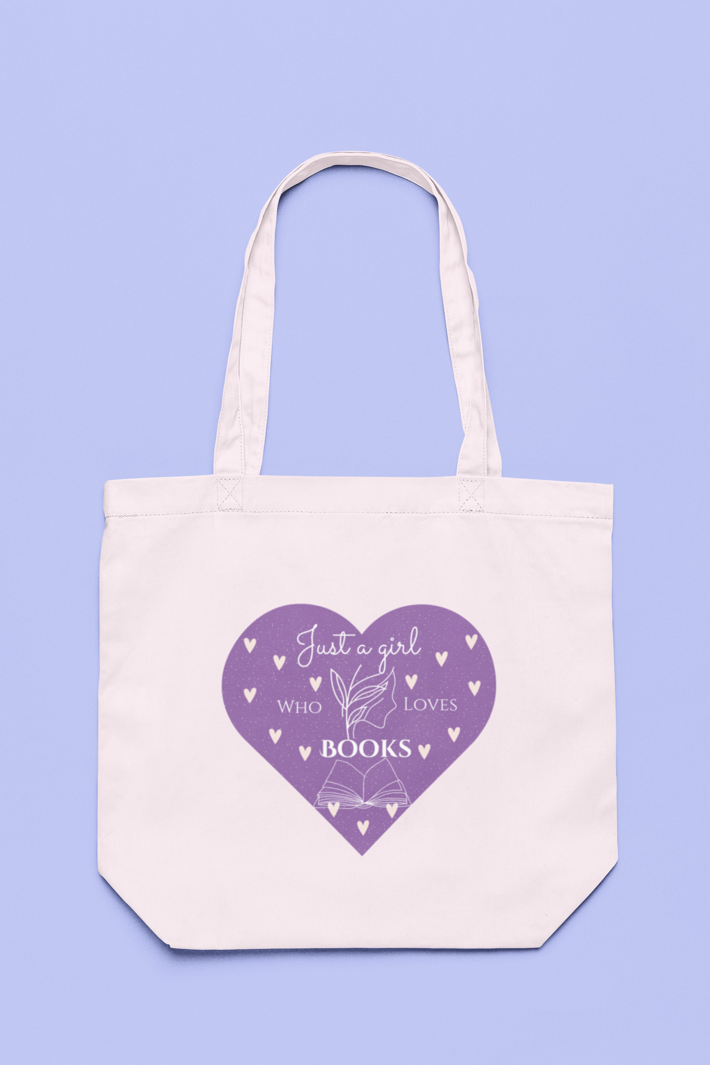 Just a Girl who Loves Books Purple Heart Tote Bag