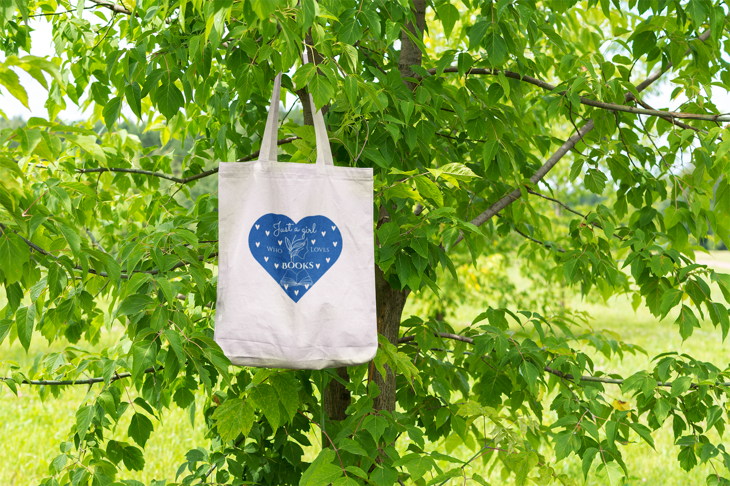 Just a Girl who Loves Books Blue Heart Tote Bag