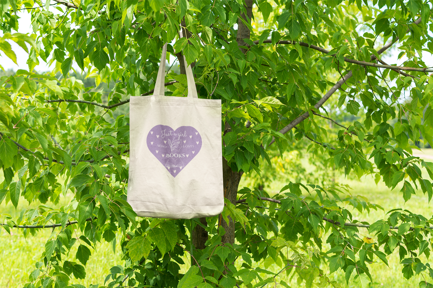 Just a Girl who Loves Books Purple Heart Tote Bag