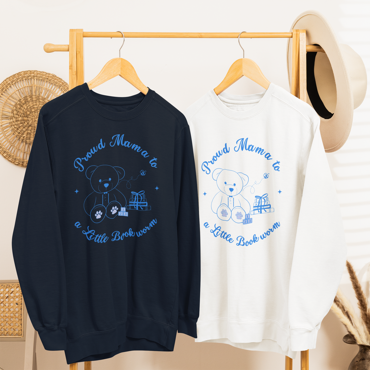 Proud Mama to a Little Bookworm Blue Bear Sweatshirt