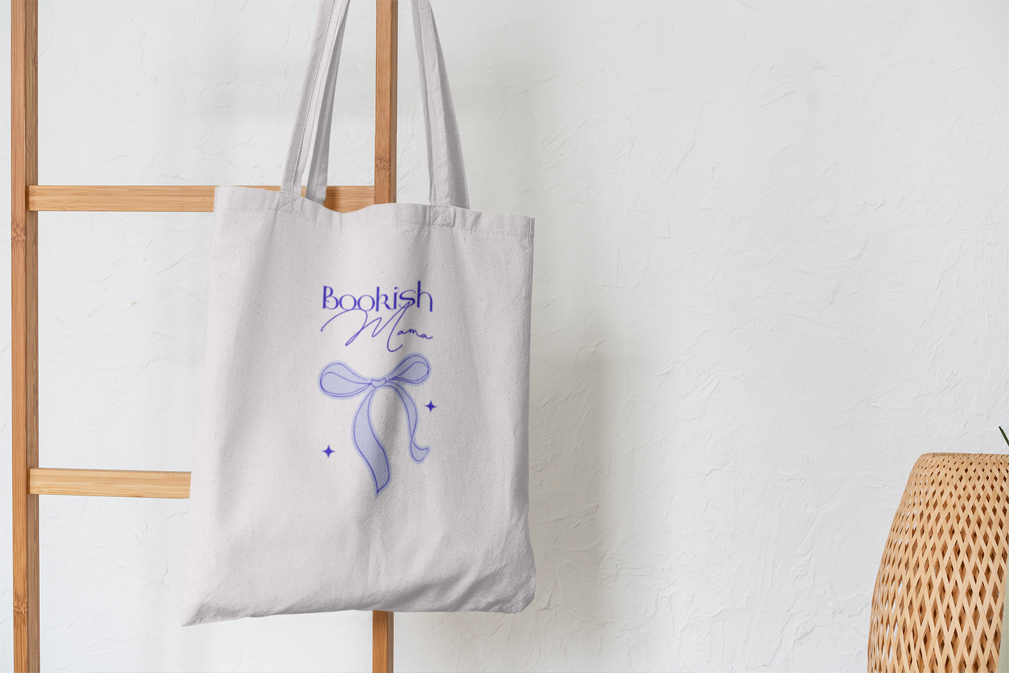 Bookish Mama Blue Ribbon Cotton Tote Bag