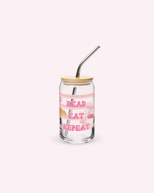 Read Eat Repeat Glass Can
