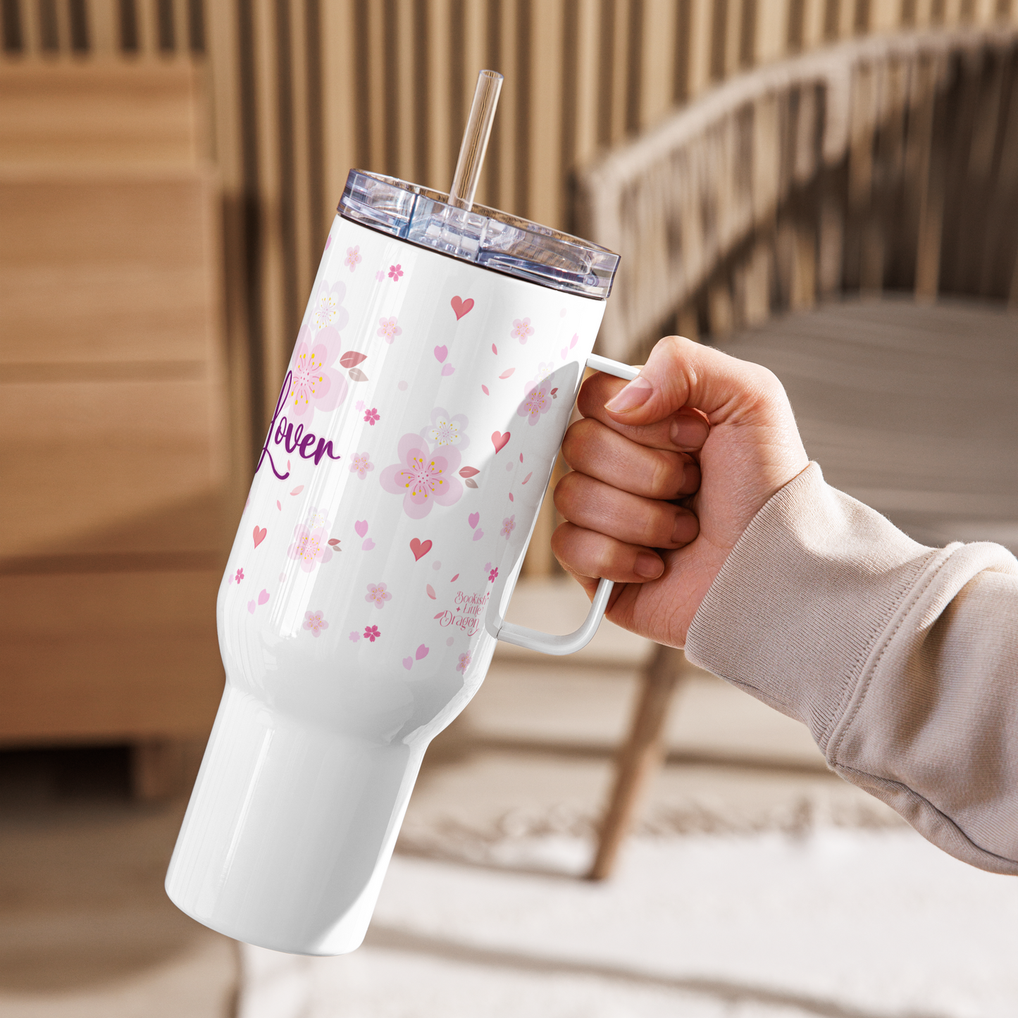 book lover reading tumbler with flowers
