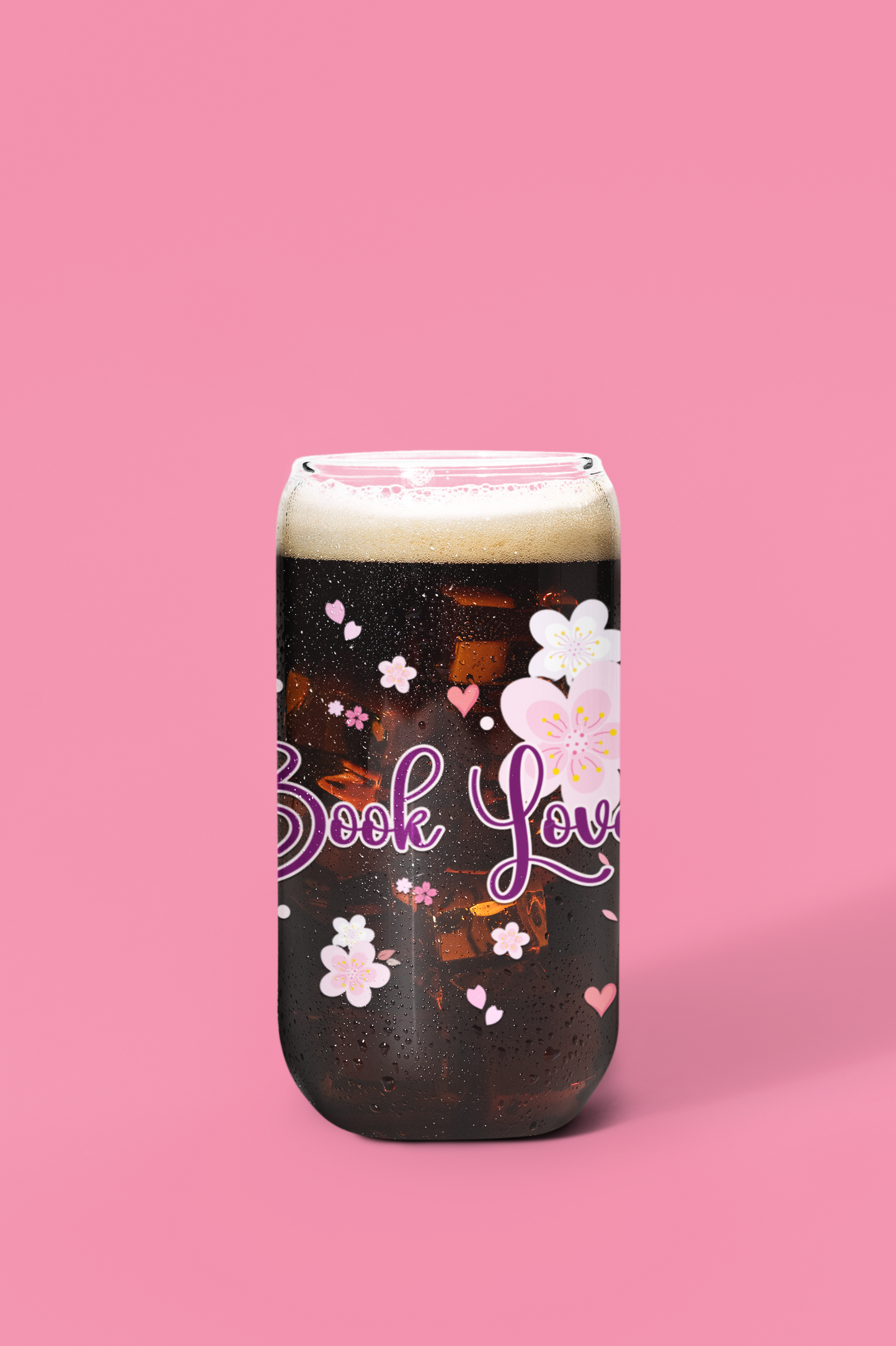 Bookish Tumbler with 'Book Lover' text and floral designs on a pink background