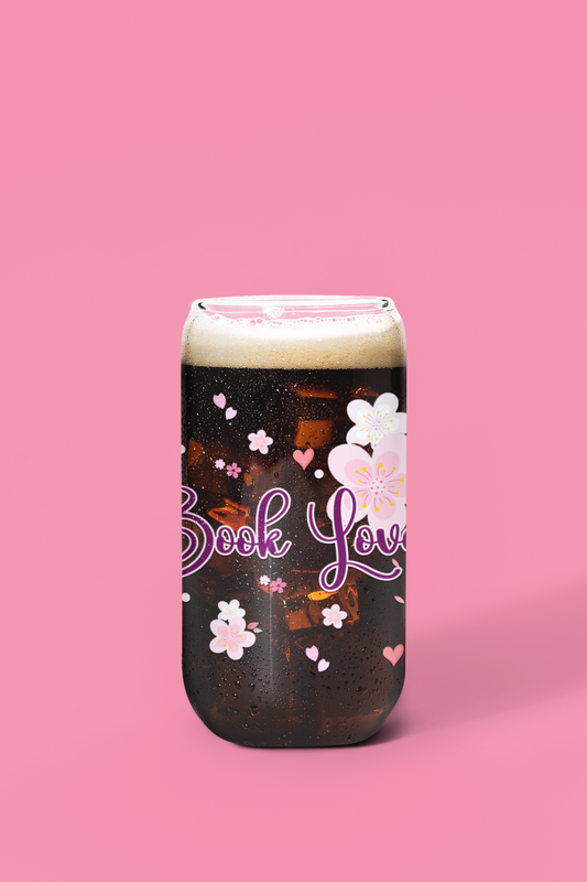 Bookish Tumbler with 'Book Lover' text and floral designs on a pink background