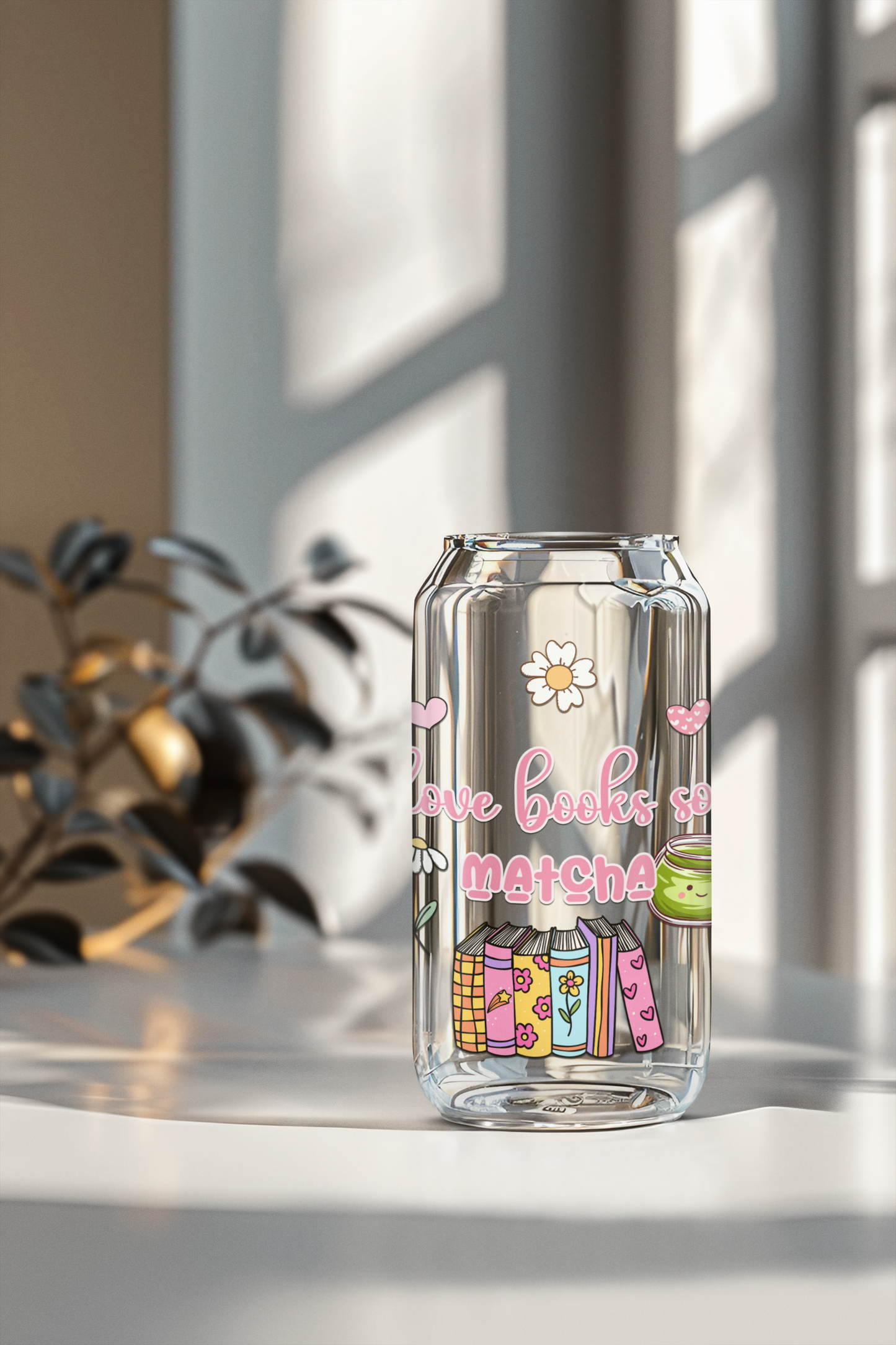 bookish glass can for matcha lovers