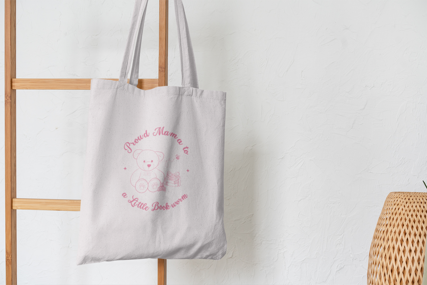 Proud Mama to a Little Bookworm Pink Cotton Bookish Tote Bag