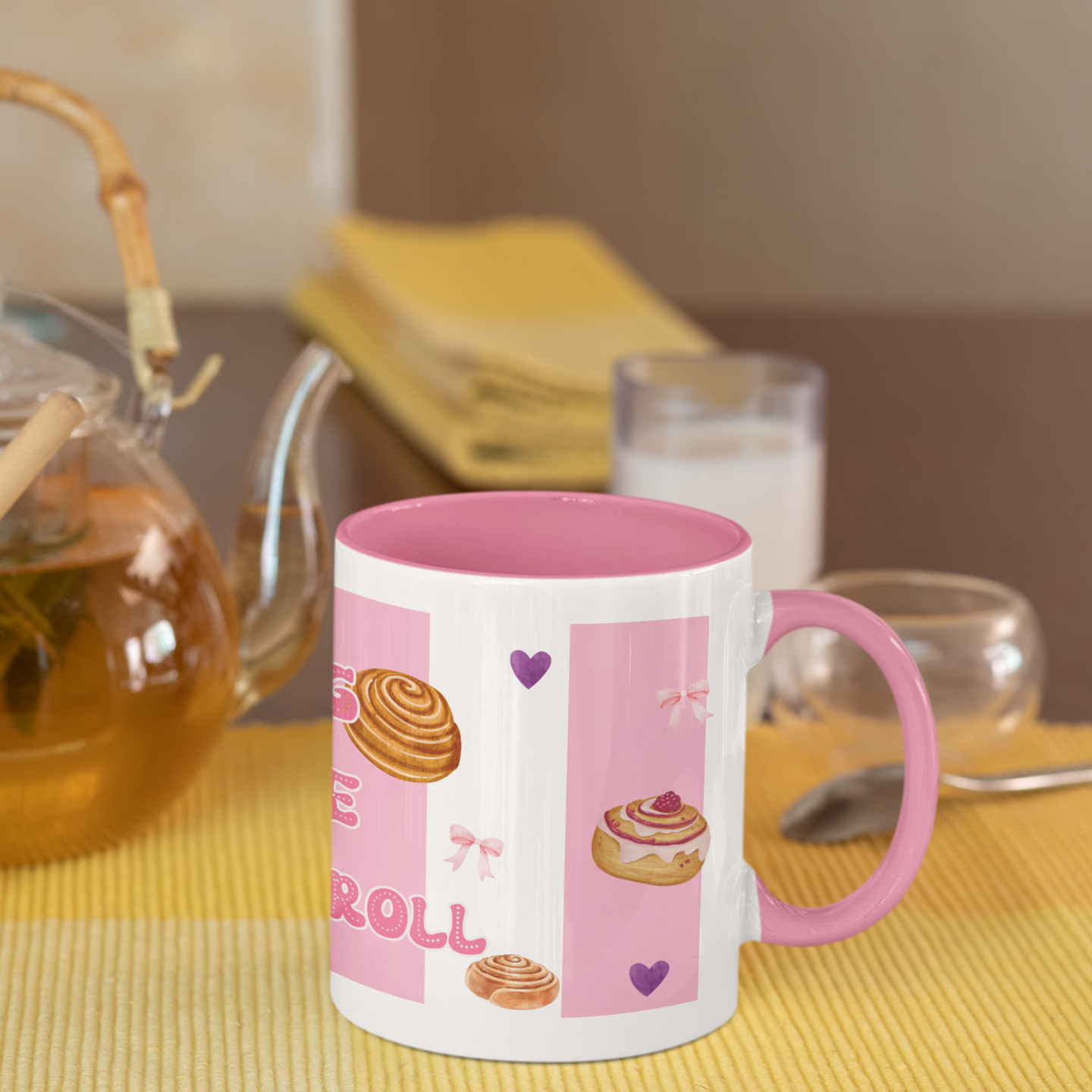 falling for the cinnamon roll bookish mug with tea