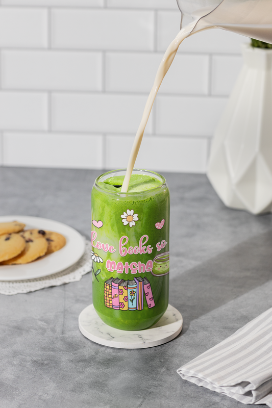 bookish glass cup for matcha lover