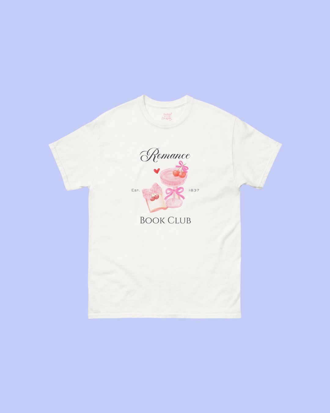 White t-shirt with 'Romance Book Club' design 