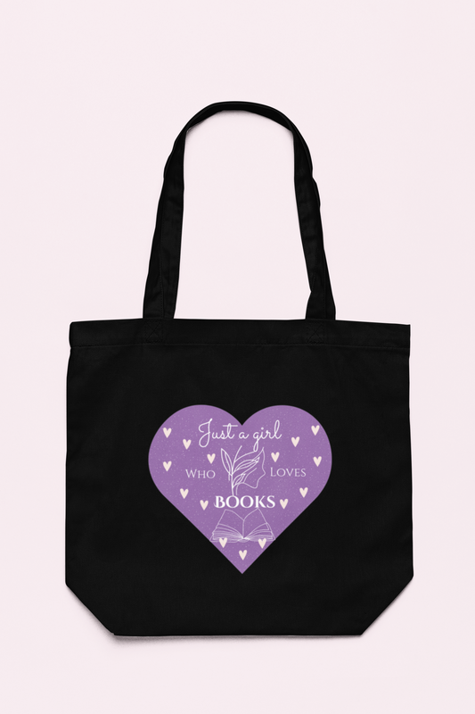 Just a Girl who Loves Books Purple Heart Tote Bag